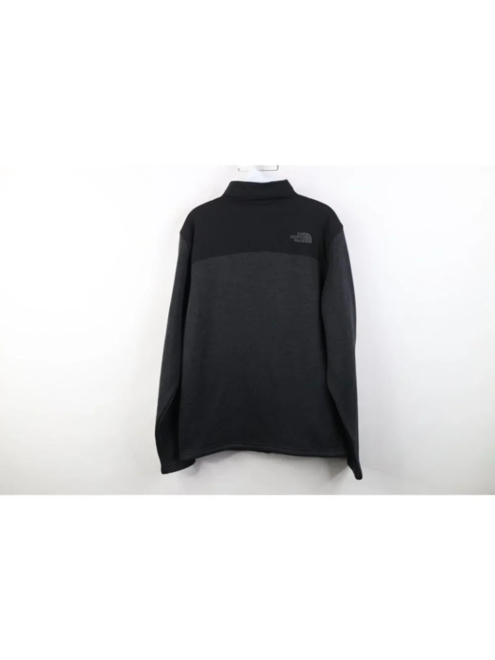 The North Face Mens Medium Spell Out Norris Full Zip Fleece Jacket Heather Black